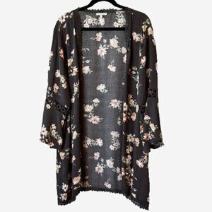 Maurices Floral Kimono Duster Cardigan 2X Gray Pink